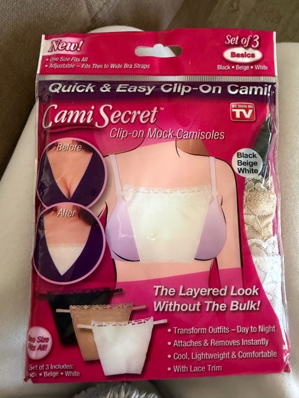 Clip-On Mock Camisole Set - Black, Beige, White